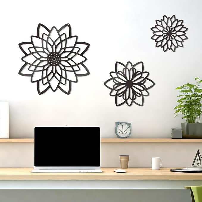 Zzbakress 3 Pcs Metal Flowers Wall Art Bathroom Wall Decor(Black Concise) | Farmhouse Flower Bathroom Decor Wall Decorations For Bathroom, Living Room, Office, Kitchen, Hallway And Outdoor - Image 6