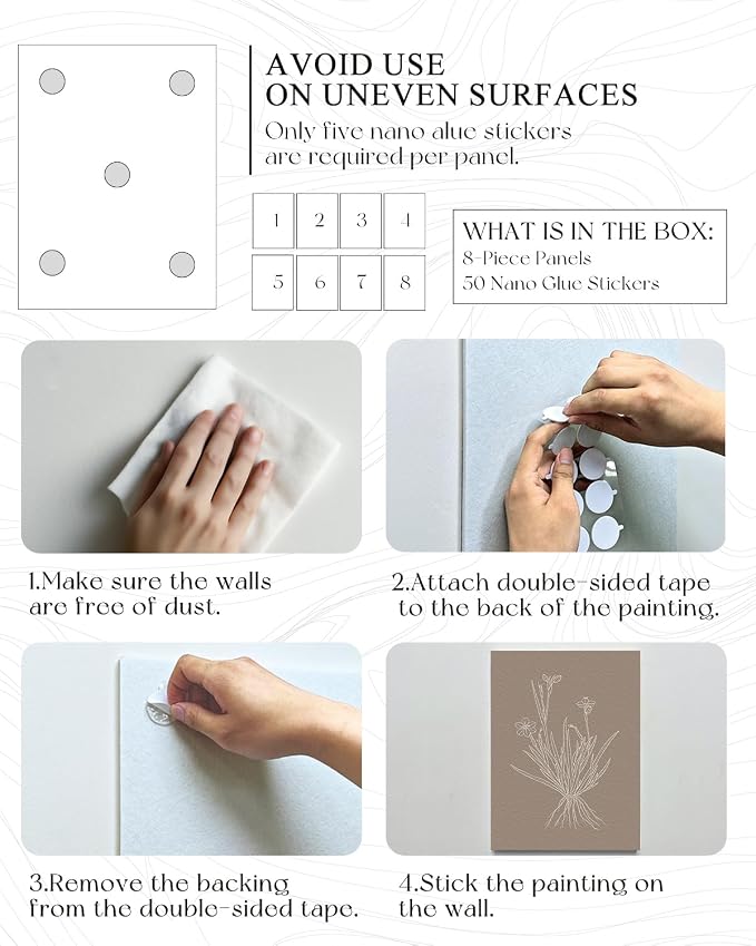 VIYYIEA Acoustic Art Wall Panels,Boho Flower Sound Proof Panels 48×32in | Minimalist Botanical Sound Absorbing Wall Decor for Bedroom Offic Living Room, No Drill Art Sound Absorbing Panel 8pcs - Image 6