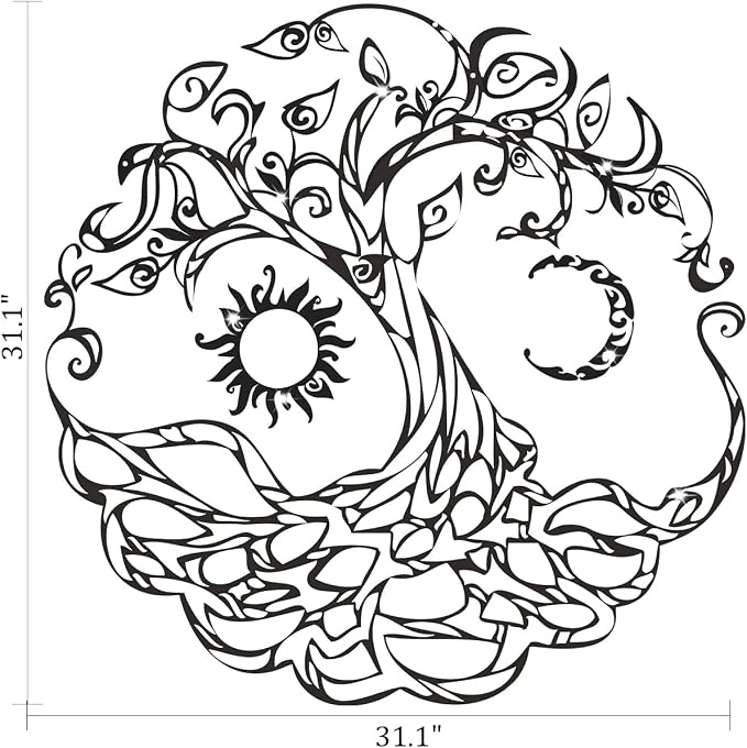 Life of Tree Wall Decals, Sun Moon Removable Decor for Bedroom Living Room | Peel and Stick Boho Spiritual Wall Sticker - Removable Vinyl Mandala Art Mural for Yoga Studio, Meditation Room - Image 2