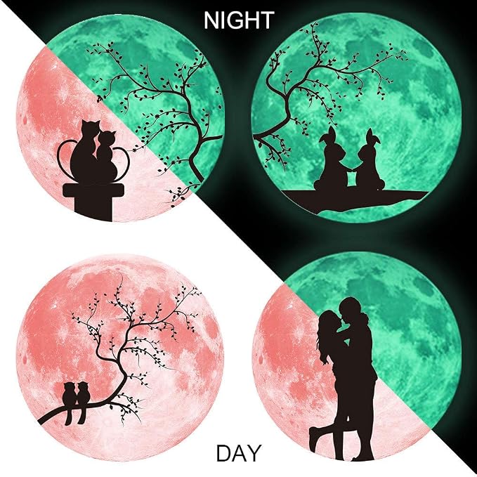 Quanhaigou Glow in The Dark Wall or Ceiling Moon Stickers – Luminous Decal Sticker for Simulated Planet Effect at Night – Red 3D Earth Black Tree Cat - Image 6