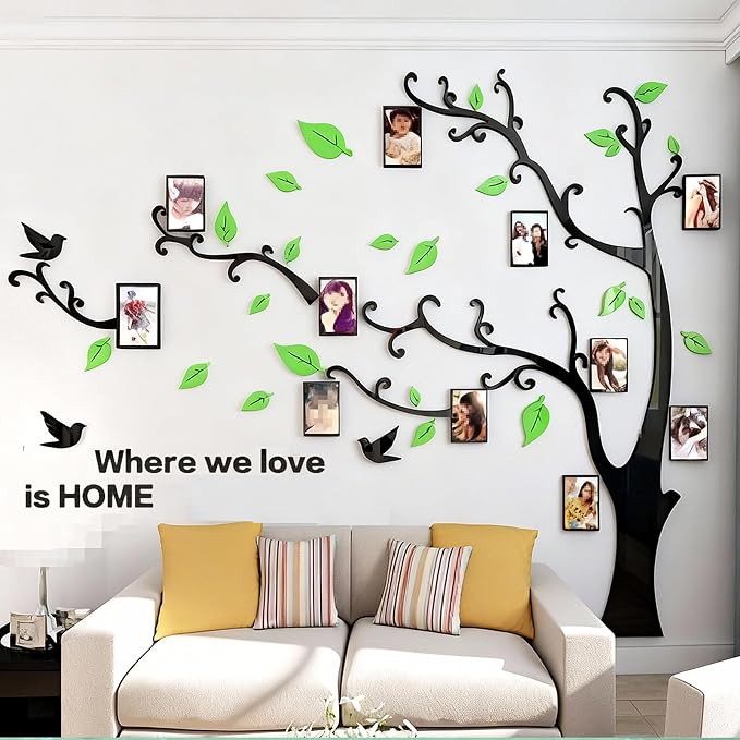 3D Tree Wall Stickers - DIY Photo Frame Tree Wall Decal Family Photo Frame Sticker Murals Wall Decor Living Room Bedroom TV Background Home Decorations (M:83 * 59in,Pale Green Left) by guangmu