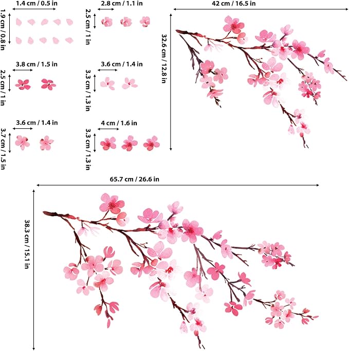 DECOWALL Pink Cherry Blossom Wall Decals Stickers for Home (DS12-2003P1903) | Watercolor branches with falling petals; peel and stick removable floral decor for bedroom, nursery, TV background and office - Image 6