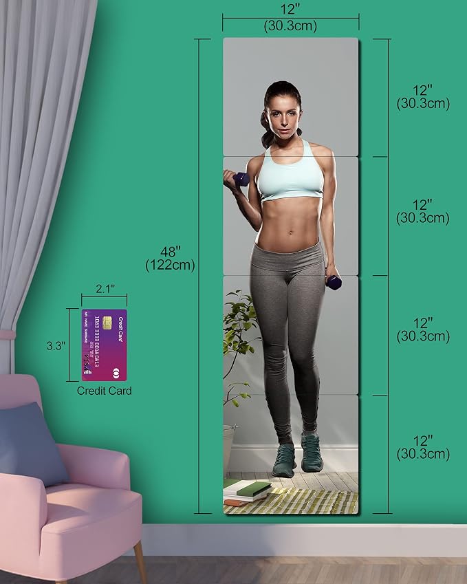 Unbreakable Acrylic Full Length Mirror for Wall Mounted, Full Body Mirror for Kids, Plastic Safe Shatterproof, Extra Thick 1/8", 12" x 12" x 4 PCS, Workout Mirrors for Home Gym, Bedroom Over The Door - Image 7