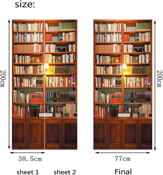 artfanke 3D Retro Bookcase Door Sticker Peel and Stick 30.3"x78.7"- Self-Adhesive Bookshelf Door Murals Wallpaper - PVC Wall Decal for Bedroom Decor(2 Sheets/Set) - Image 6
