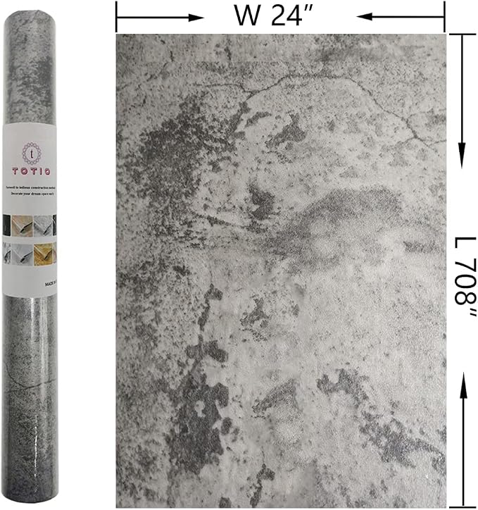 TOTIO Wide Grey Concrete Wallpaper Peel Stick 24x708inch Matte Thicken Waterproof Adhesive Gray Cement Textured Contact Paper Vinyl Wall Paper Rolls for Store Rental House Industrial Style Earthy Grey - Image 7