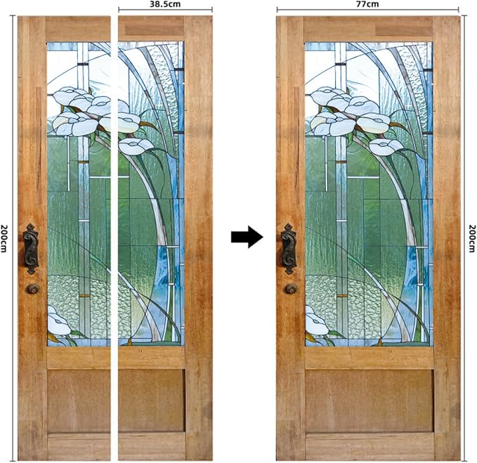 artfanke 3D Stained Glass Door Sticker Peel and Stick 30.3"x78.7"- Self-Adhesive Retro Wood Door Murals Wallpaper - Waterproof Wall Decal for Home Decor (2 Sheets/Set) - Image 7