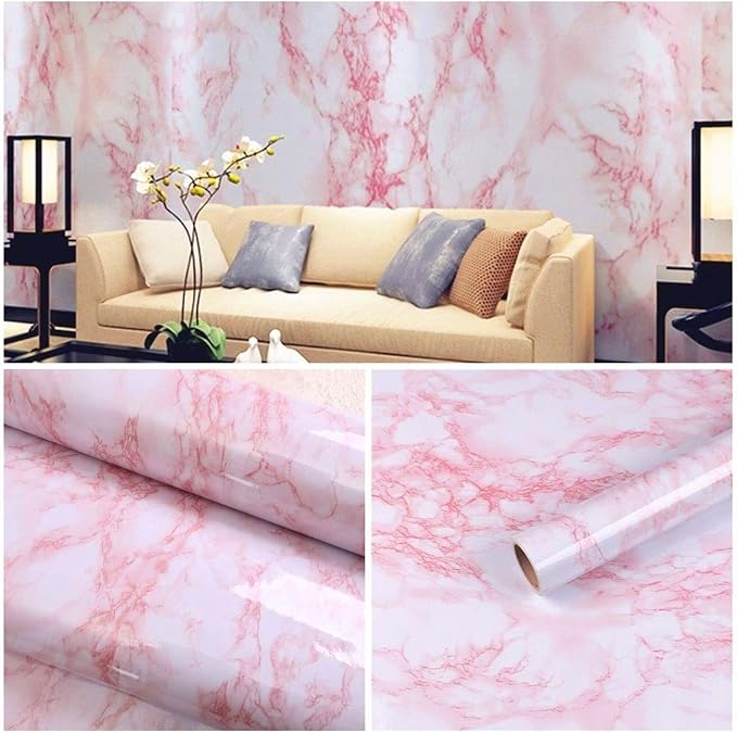 Marble Contact Paper Pink Peel and Stick Wallpaper for Kitchen Countertop | 15.7" x 118" Stick Paper Self-Adhesive Vinyl Watertight Great As Cabinets Drawer Shelf Wall Crafts Wall Paper Decorations - Image 3