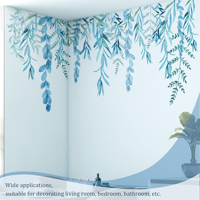 Blue Hanging String of Willow Wall Decals Peel and Stick, Large Plants Vinyl Wall Stickers, Removable Vine Home Decor Art for Bedroom Living Room Classroom Office - Image 4