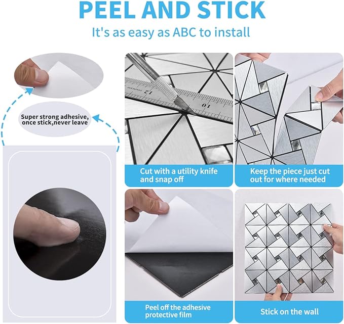 Art3d Peel & Stick Backsplash， Metal Mosaic Tiles, 10 pcs, Silver Windmil - Image 5