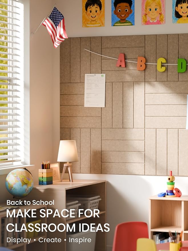Bumusty 48"x 36" Large Felt Bulletin Board Tiles, Taupe | 12-Pack Cork Board Alternative, Wall Decor, 30 Pushpins, 60 Adhesive Tabs, Vision Board, Office, Classroom, Home, Dorm - Image 5