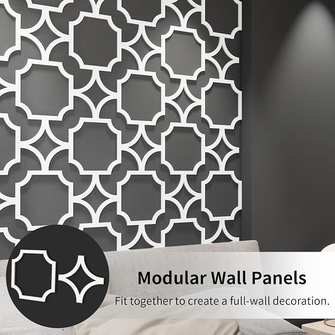 8PCS PVC Modular Decorative Fretwork Wall Panels for Living Room Lobby Bedroom, Star Lattice-White Matte White Finish - Image 3