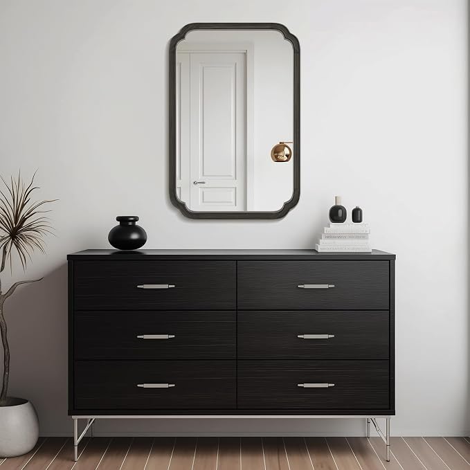 WallBeyond 24" x 36" Rounded Corner Arch Wall Mirror with Wood Frame for Entryway, Living Room or Bedroom Home Decor - Light Woodgrain [24" x 36" Black] - Image 3