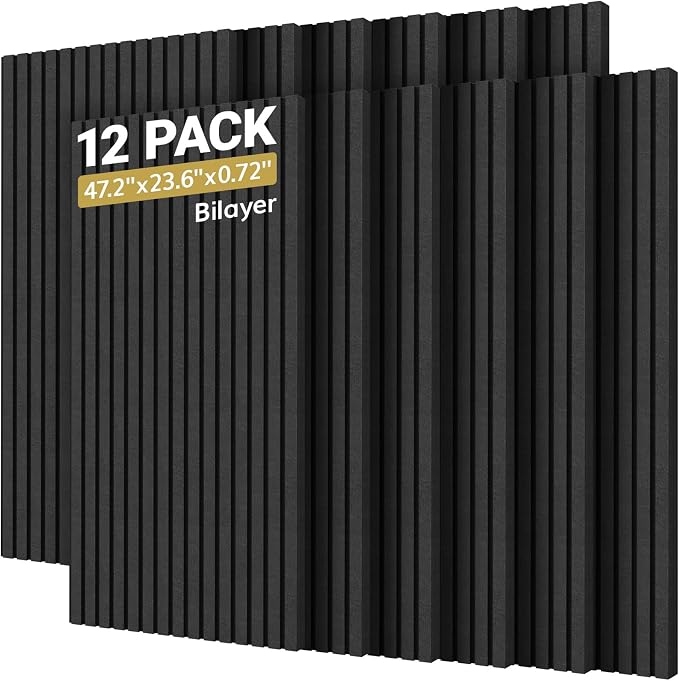 TONOR Dual-Layer Thickened Acoustic Wall Panels-12 Pack 47.2"x23.6"x0.72" | Self Adhesive High Density Sound Proof Panels for Walls, Peel and Stick Wall Panels for Recording Studio Furniture, Black by TONOR