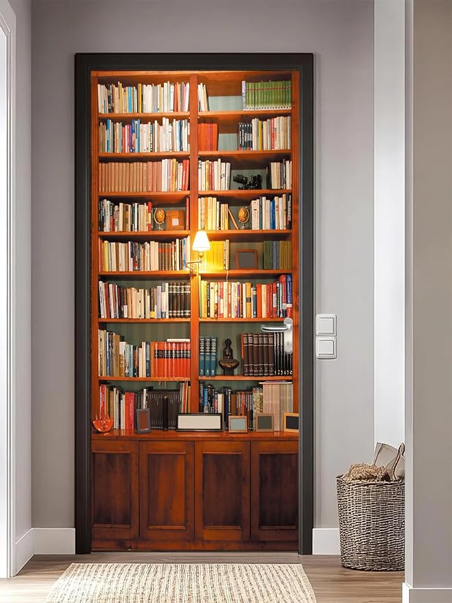 artfanke 3D Retro Bookcase Door Sticker Peel and Stick 33.5"x84.6"- Self-Adhesive Bookshelf Door Murals Wallpaper - PVC Wall Decal for Bedroom Decor(2 Sheets/Set) - Image 7