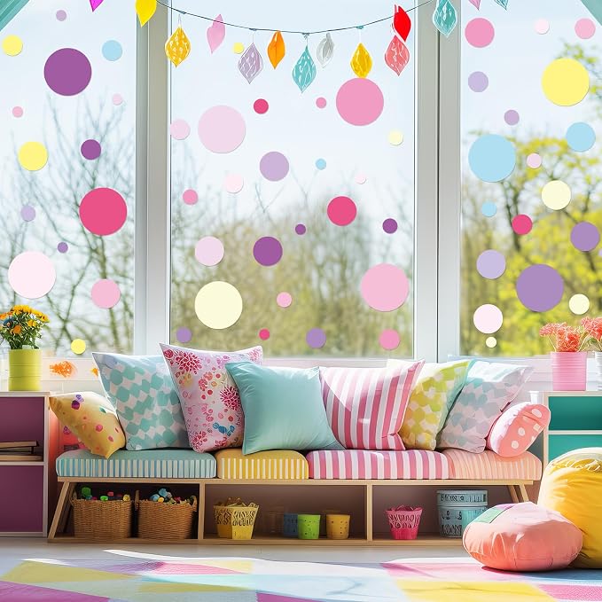 Zonon 264 Pcs Polka Dot Wall Decals for Kids, Circle Peel and Stick | Removable Vinyl Stickers for Nursery Bedroom Playroom Classroom, Colorful Dots Easy Apply Reposition, Pink Purple Design - Image 6