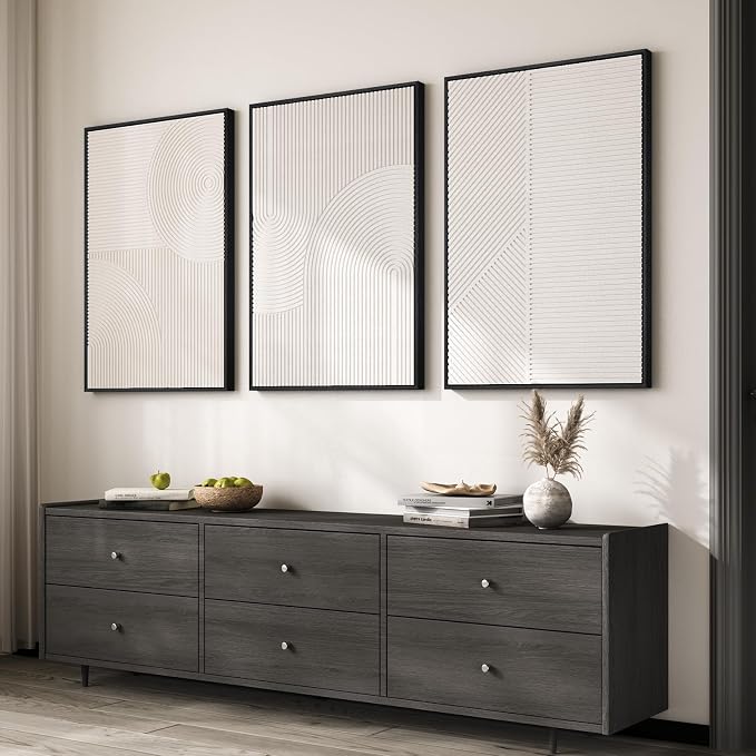 Large 3D Textured Modern White Abstract Wall Art for Living Room, 3 Piece | Solid Wood Framed Artwork for Walls, Set of 3 All White Texture Paintings, 24x36 In Big Pictures Wall Decor Bedroom Office - Image 2