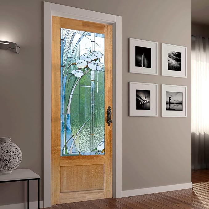 artfanke 3D Stained Glass Door Sticker Peel and Stick 33.5"x84.6"- Self-Adhesive Retro Wood Door Murals Wallpaper - Waterproof Wall Decal for Home Decor (2 Sheets/Set) - Image 4