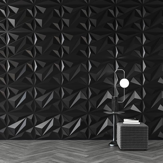 Art3dwallpanels 3D Wall Panels Diamond PVC, Black, 19.7" x 19.7" | Interior Wall Decor, 3D Textured Wall Paneling for Bedroom, Livingroom, Gameroom, Large Size 12 Pack - Image 7