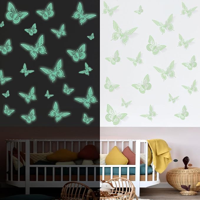 SAOROPEB Glow in The Dark 3D Butterfly 24 Pcs 3 Sizes, Luminous Butterfly Stickers for Ceiling or Wall, Glow in The Dark Party Supplies, Removable Luminous Stickers for Kids Babys Nursery (Green) | 3 Sizes, Luminous Butterfly Stickers for Ceiling Wall,... by SAOROPEB