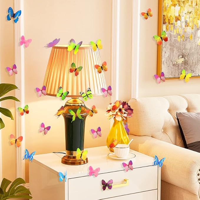 Butterfly Wall Stickers - 60 pcs 3D Butterflies Removable Mural Wall Stickers for Home Room Bedroom Decorations - Image 5
