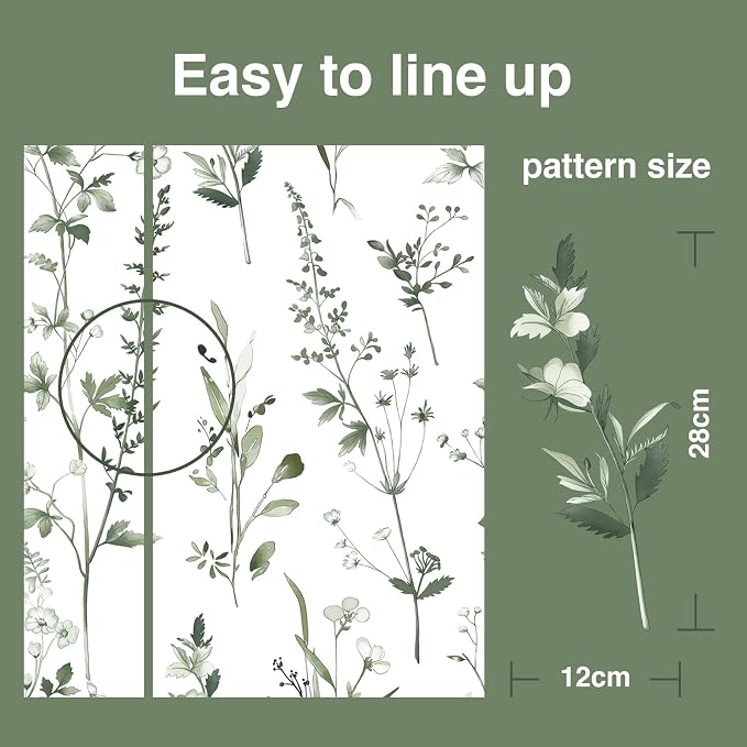 Peel and Stick Wallpaper for Bedroom Green Leaves Self-Adhesive | 393"×17.3" Green and White Wallpaper Fresh Accent Wall Decor with Grid Lines for Bathroom Vinyl Waterproof - Image 4