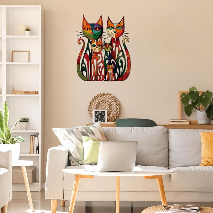 Wesiti Metal Cat Wall Art 11x11.8in Colorful Retro Iron Sculptures | Vintage-chic Geometric Feline Design, Retro Decor for Living Room Bedroom Kitchen Office, Great for Cat Lovers Home - Image 6