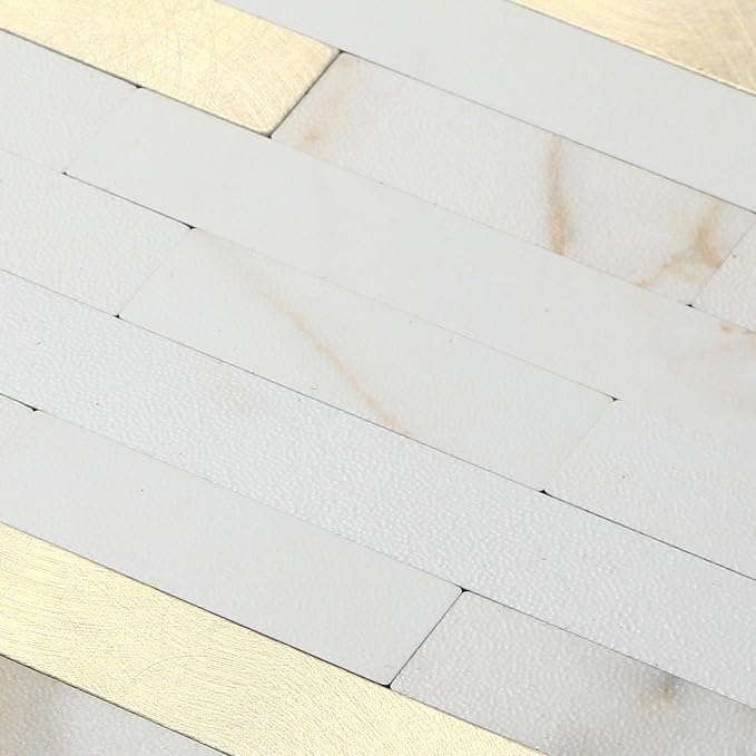 20 - Sheet Peel and Stick Backsplash Wall Tile, PVC Kitchen Backsplash, Stick on Tiles for Backsplash Kitchen (12'' X 12'', White with Gold) - Image 6
