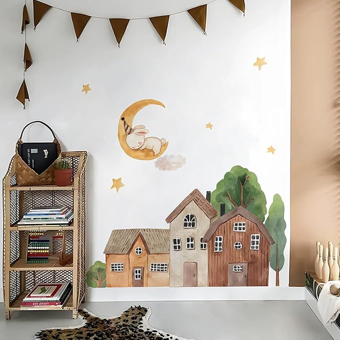 Fabric Boho Garden House Wall Stickers Watercolor House Wall Decor Tree self-Adhesive Wall Decals Peel and Stick Removable Wall Art Decor, DIY Mural Wall Decor - Image 3