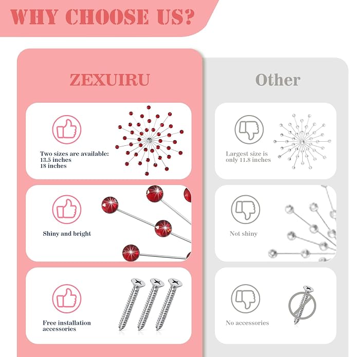 ZEXUIRU 3 Set Silver Starburst Wall Art for Home Decor Metal Bling Crystal Rhinestones Sunburst Wall Decor Sparkling Rhinestone Art Accent Silver - 13in - Image 6