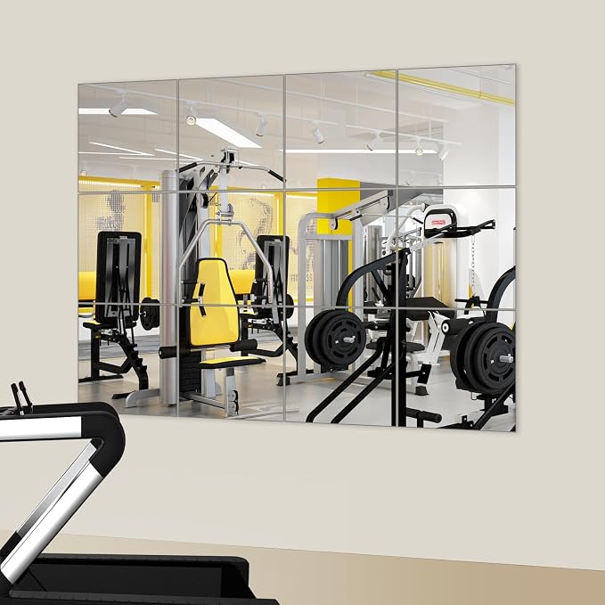 JAMBALAY Home Gym Mirrors for Gym, 12Pcs 12″×12″ Square HD Glass Full Length Wall Mirror Tiles, Self Adhesive Frameless Wall Mirror for Bedroom, Living Room, Over The Door - Image 7