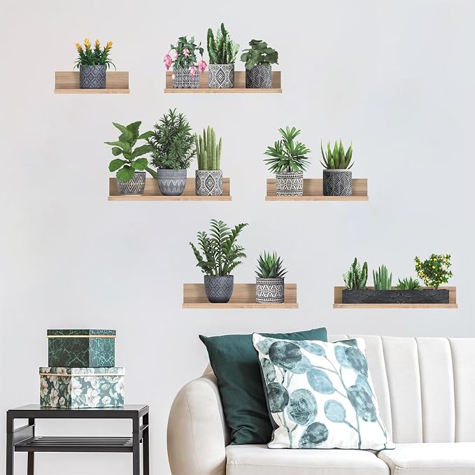 LHIUEM Potted Plants Decals Vine Stickers Green Botanical Decals(12'X33') Cottagecore Greenery Stickers Plant Spring Clings Tropical Wall Art 3D Vinyl Succulent Wall Clings for Office Lavatory by LHIUEM