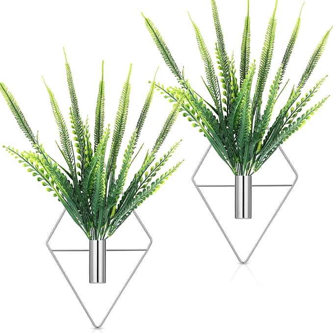 Canlierr 2 Pieces Wall Decor Hanging Planters with Artificial Plants Metal Hanging Vase Indoor Plants Holder Modern Boho Wall Art for Bathroom Bedroom Living Room Decor(Silver,Boston Fern) - Image 9