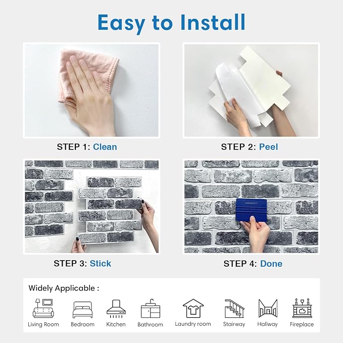 COMSTICKC 3D Peel and Stick Faux Brick Wall Panels for Quick DIY Wall Decor | Vintage Gray, 10 Pcs 11.8" x 11.8", Not Real Brick, Small Size Brick, Lightweight Thin PVC Wall Sticker, Cover 9.7 sq ft - Image 9