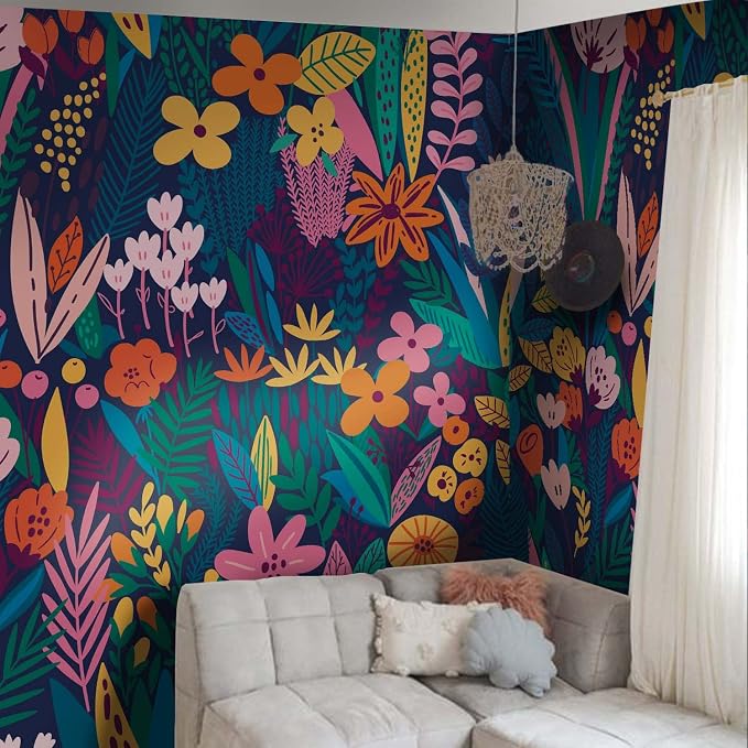 Moody Blue Botanical Peel and Stick Wall Mural for Bedroom | 92"x125", Large Dark Background Floral Wallpaper, Removable Leather Textured & Water-Resistant, Hallway Old Wall Makeover - Image 7