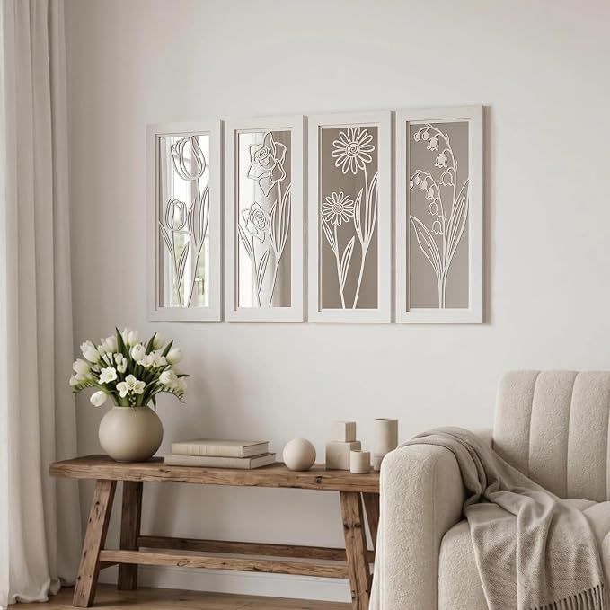 4 Set Farmhouse Mirrors for Wall Decor Living Room Bedroom Bathroom Entryway Wood Rustic Decorative Framed Hanging Wall-Mounted Accent Mirror Mounted Style - Distressed White 16.5 in by sxnzequnze