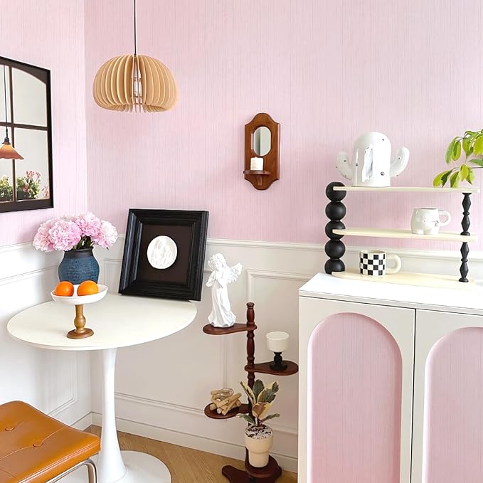 Pink Grasscloth Peel and Stick Wallpaper Vintage Texture Removable Waterproof Wallpaper for Room Walls, Cabinets, Furniture, Drawers, Desk A Set of 23.6"x480" - Image 5