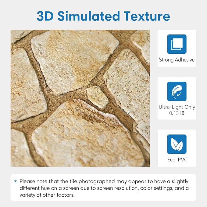 COMSTICKC 3D Faux Stone Wall Panels Peel and Stick, 10 Pcs 11.8" x 11.8" | Yellow, Not Real Stone Wall Wallpaper, Fake Stone Decorative Tiles Wall Covering for Quick DIY Wall Upgrades, Cover 9.7 sq ft - Image 3