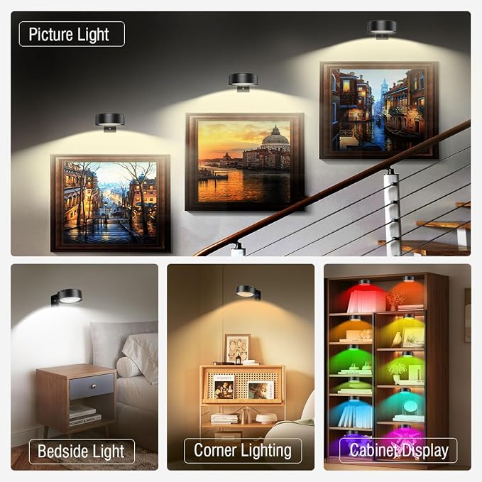 Xuolder Picture Lights for Wall,2000mAh Rechargeable Battery Poster Lights LED Magnetic Painting Light with Remote Control,3 Color Temps&12 RGB Timer Dimmable Wall Light for Art Display Wall Decor - Image 7