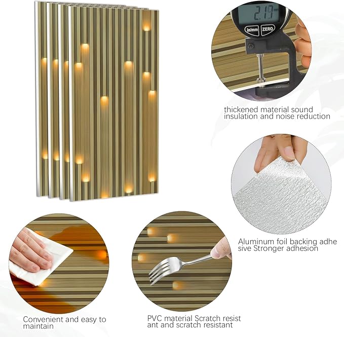 Matte 3D Wood Grating Stripe Peel and Stick Wall Panels,Simulated LED Lighting Wood Slats PE Foam Self-Adhesive Removable Waterproof Renter Friendly Wallpaper for Home Decoration(23.6"x11.8"10PCS) - Image 5