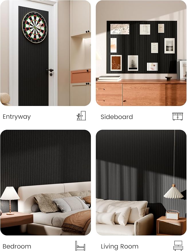 Bumusty 48"x 36" Large Felt Bulletin Board Tiles, Black | 12-Pack Cork Board Alternative, Wall Decor, 30 Pushpins, 60 Adhesive Tabs, Vision Board, Office, Classroom, Home, Dorm - Image 6