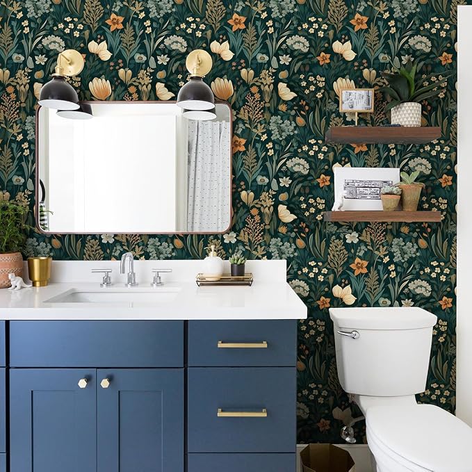 Orainege Vintage Floral Peel and Stick Wallpaper Boho Floral Contact Paper | 17.3in x118.1in Flower Wallpaper Peel and Stick Flower Self Adhesive Wall paper for Bedroom Removable Decorative - Image 7