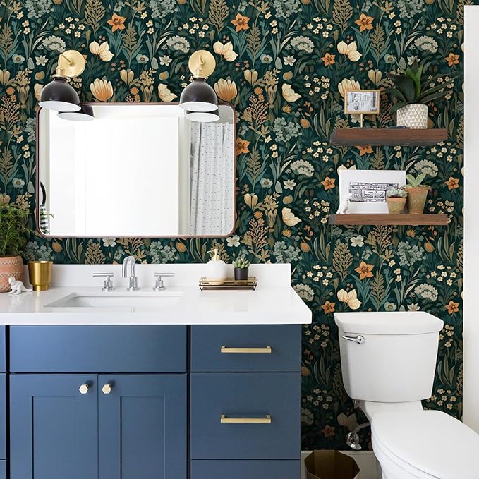 Orainege Vintage Floral Peel and Stick Wallpaper Boho Floral Contact Paper | 17.3in x196.8in Flower Wallpaper Peel and Stick Flower Self Adhesive Wall paper for Bedroom Removable Decorative - Image 7
