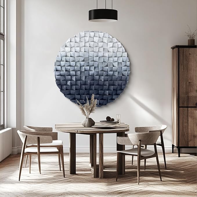 LIUZEYUE Radial Monochrome Mosaic, Gray Circular Wood Wall Decor | gray circular wood wall decor; cool gray gradient, wood relief depth; restaurant booth circular focal wall; 31.5 in diameter - Image 8