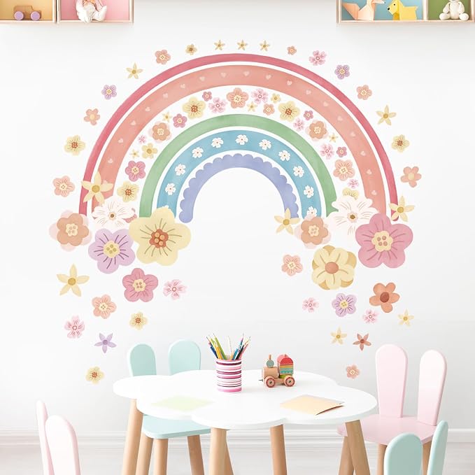 wondever Large Rainbow Wall Decals Colorful Boho Flower Wall Stickers | Peel and Stick, Removable, Wall Art Decals, Wall Decoration, Kids Room, Girls Bedroom Baby Nursery Playroom Decor - Image 3