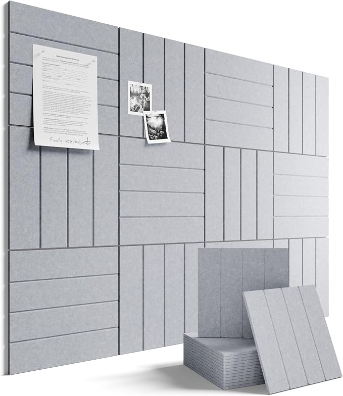 Fluxynara 48" x 36" Large Felt Bulletin Board, Soft Gray | 12 Pack Cork Board Alternative with 60 Safe Adhesive Tabs, Pin Boards for Wall Decor, Home, Office, Classroom,Dorm by FLUXYNARA