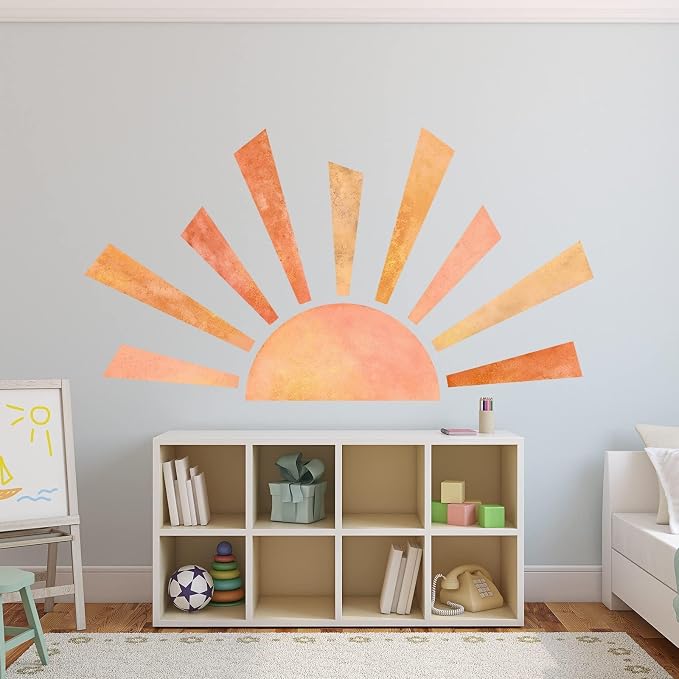 67.7x38.9 Inch Boho Half Sun Wall Decal - Watercolor Modern Mural, Removable Peel and Stick Vinyl Stickers for Classroom, Living Room, Bedroom, Playroom Decor - Image 2