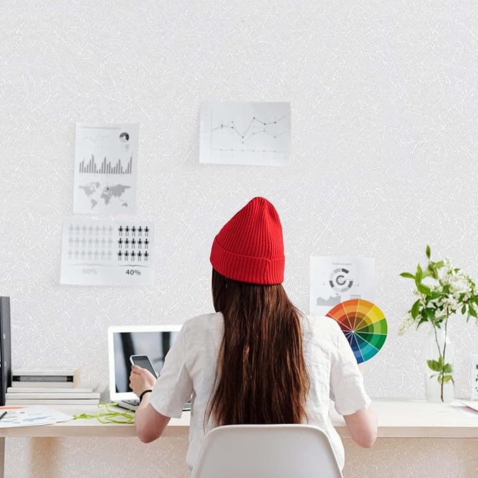 White Textured Wallpaper Peel and Stick Silk Embossed Vinyl Contact Paper | 15.7" X 118" Removable Self Adhesive Wall Vinyl Wrap Covering for Bedroom with Scraper, Paper Cutter - Image 3