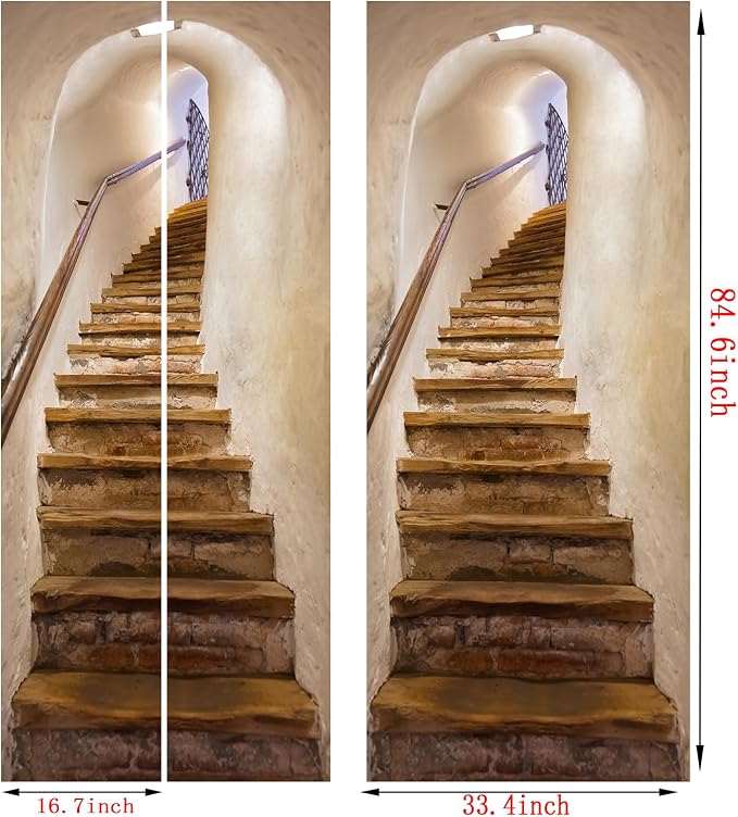 artfanke 3D Peel and Stick Door Stickers 33.5"x84.6"-Stone Ladder Door Wallpaper Murals Decal Self-Adhesive for Bedroom Home Decor (2 Sheets/Set) - Image 2