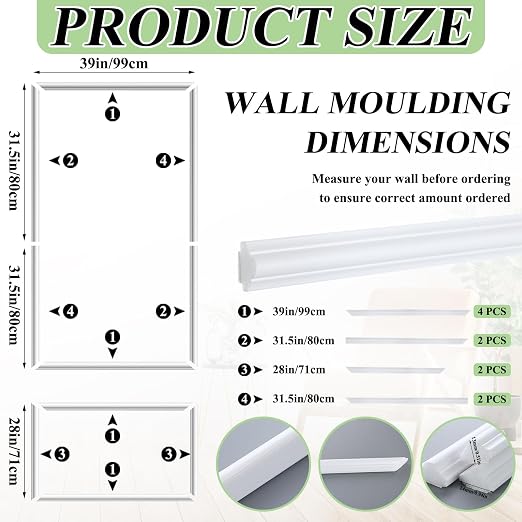 Pangda 6set Peel and Stick Wall Molding Kit 3D Premade, 39x63in | Accent Wall Moulding Kit, Wainscoting Panel, for Interior Decor, Ready to Assemble, Peel and Stick, Wainscoting Accent Panel - Image 2