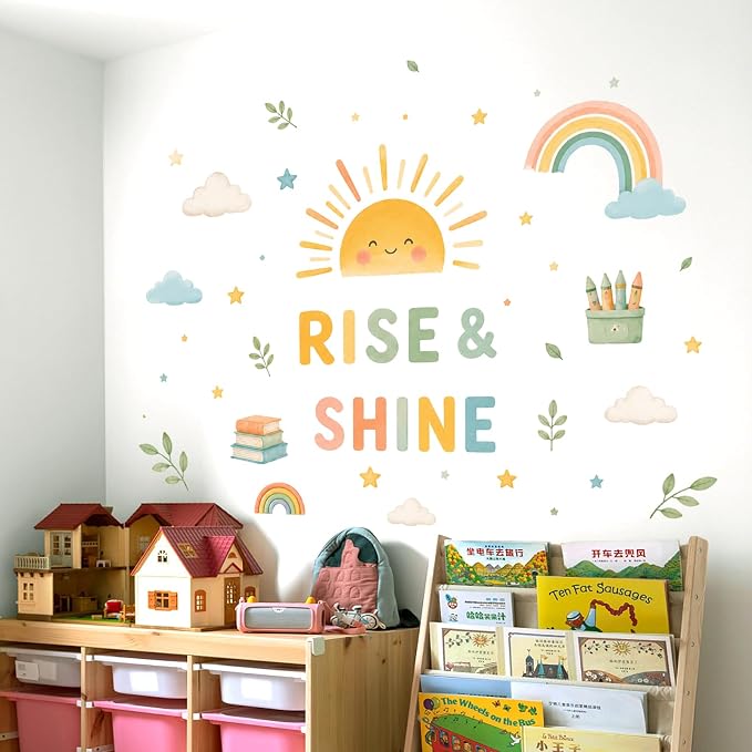 Boho Sun Wall Decal Watercolor Modern Half Sun Wall Decal Sun Rainbow Cloud Wall Stickers Vinyl Sticker for Classroom Playroom Bedroom Wall Decor by Denylopro